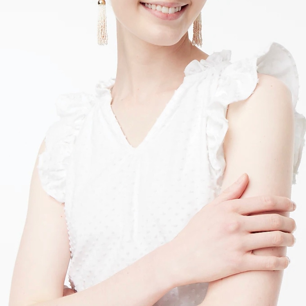 NWT J.CREW Ruffle-Sleeve Clip Dot-Top